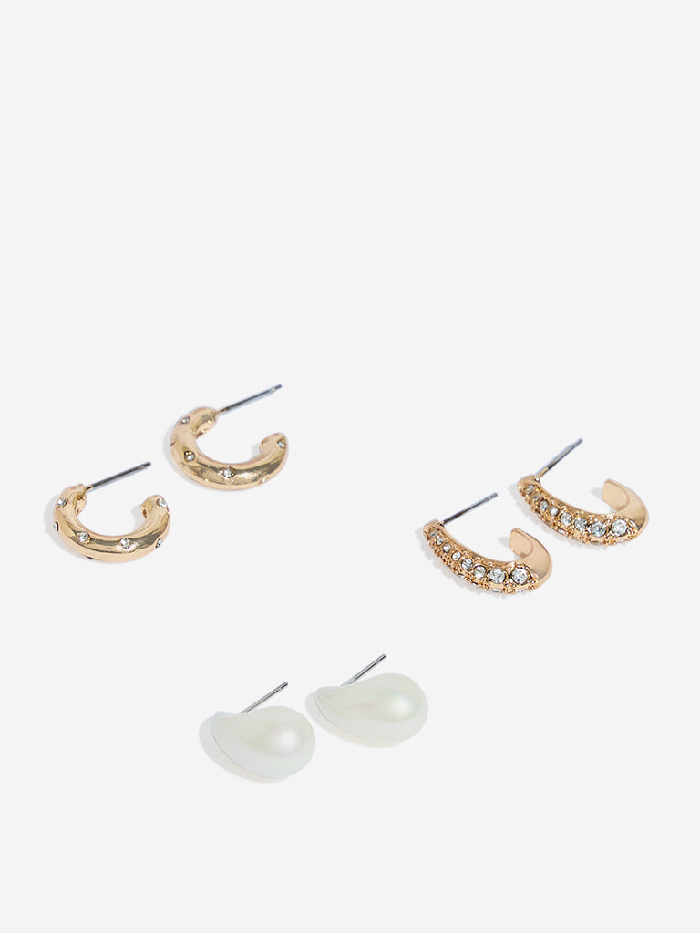 Westside Accessories Gold Embellished Drop Earrings Set - Pack of 3