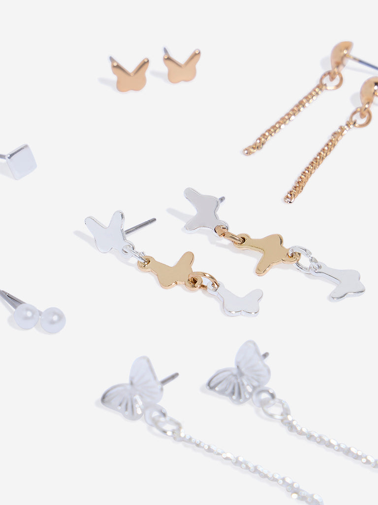 Westside Accessories Gold and Silver Butterfly Earrings Set - Pack of 6