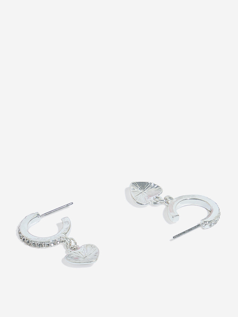 Westside Accessories Silver Heart Embellished Earrings Set - Pack of 3