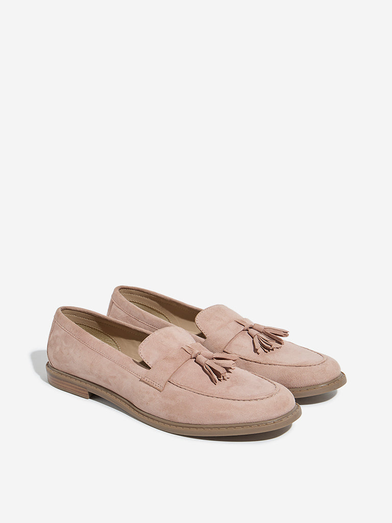 Buy LUNA BLU Blush Pink Faux-Suede Tassel-Design Loafers from Westside