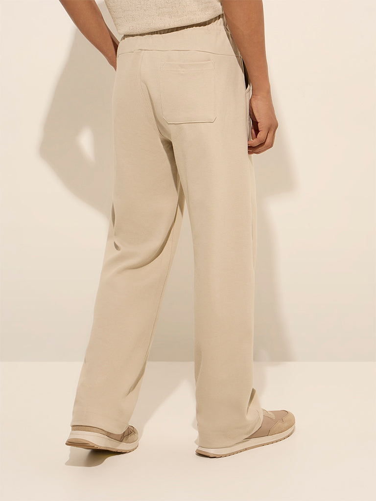 Studiofit Beige Relaxed-Fit Mid-Rise Cotton-Blend Track Pants