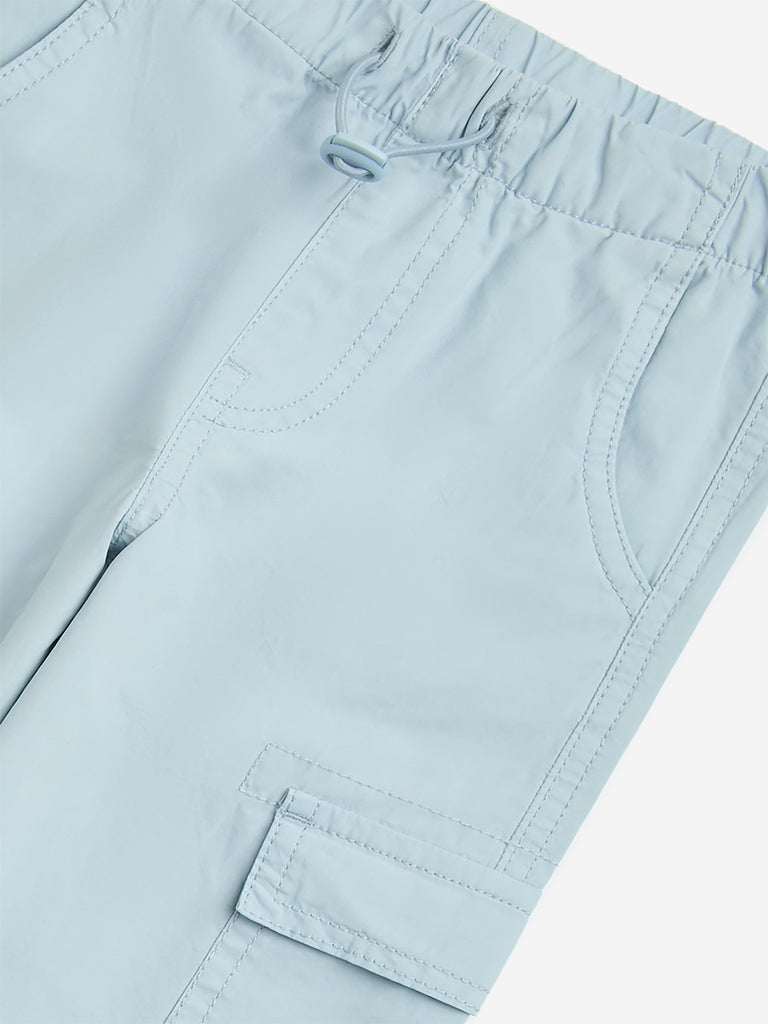 HOP Kids Dusty Blue Cargo-Style Mid-Rise Cotton Joggers
