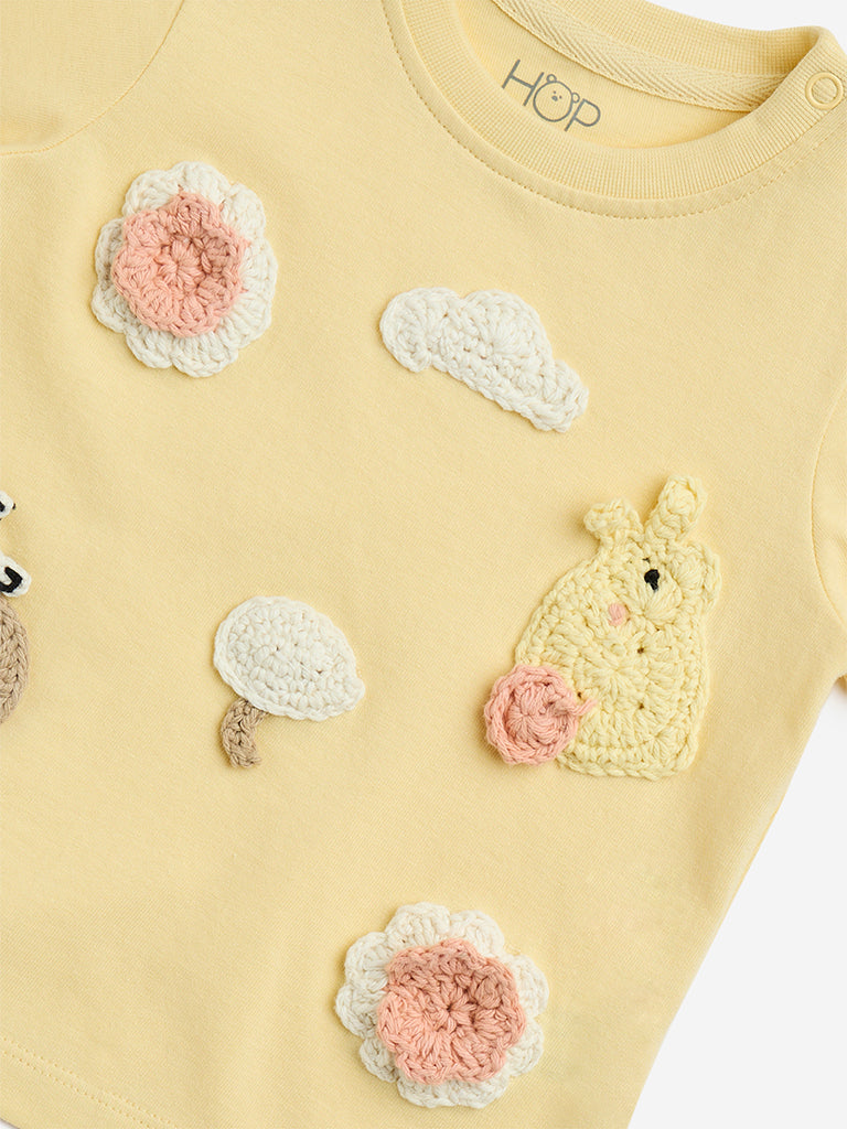 HOP Baby Yellow Crochet-Detailed Cotton T-Shirt