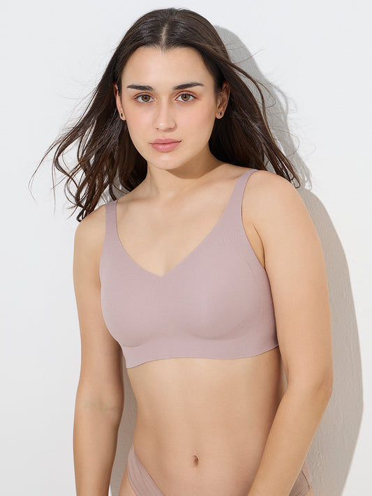Westside Wunderlove Women's Light Mauve Invisible Cotton Padded Bra for Casual Wear Zoomed View