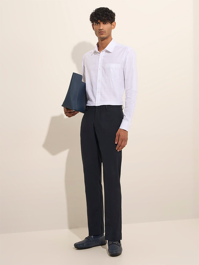 Westside WES Formals Men's White Checkered Relaxed-Fit Cotton Shirt for Work Wear Full View
