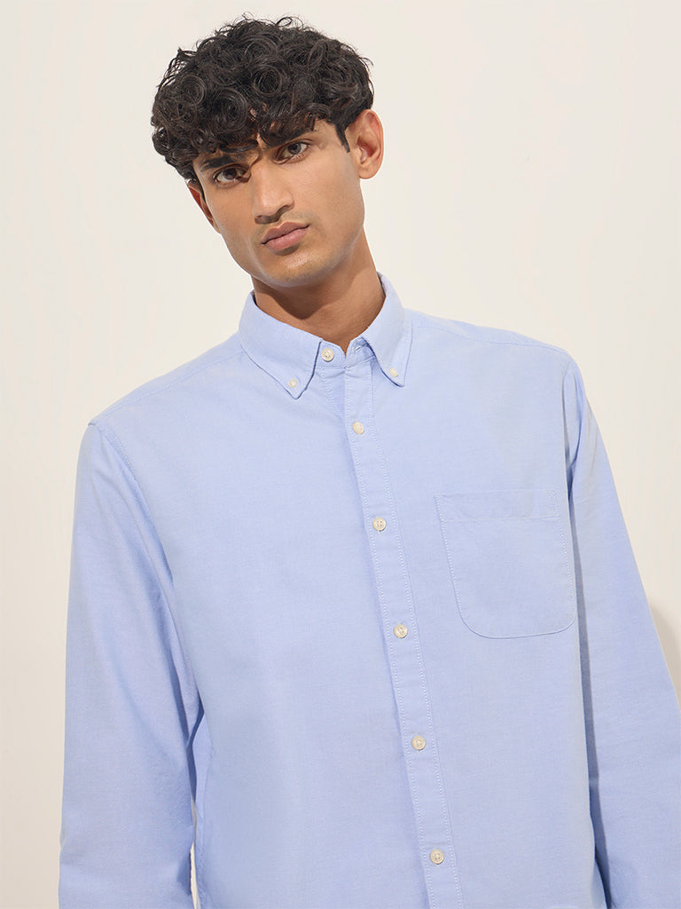 WES Casuals Light Blue Relaxed-Fit Cotton-Blend Shirt