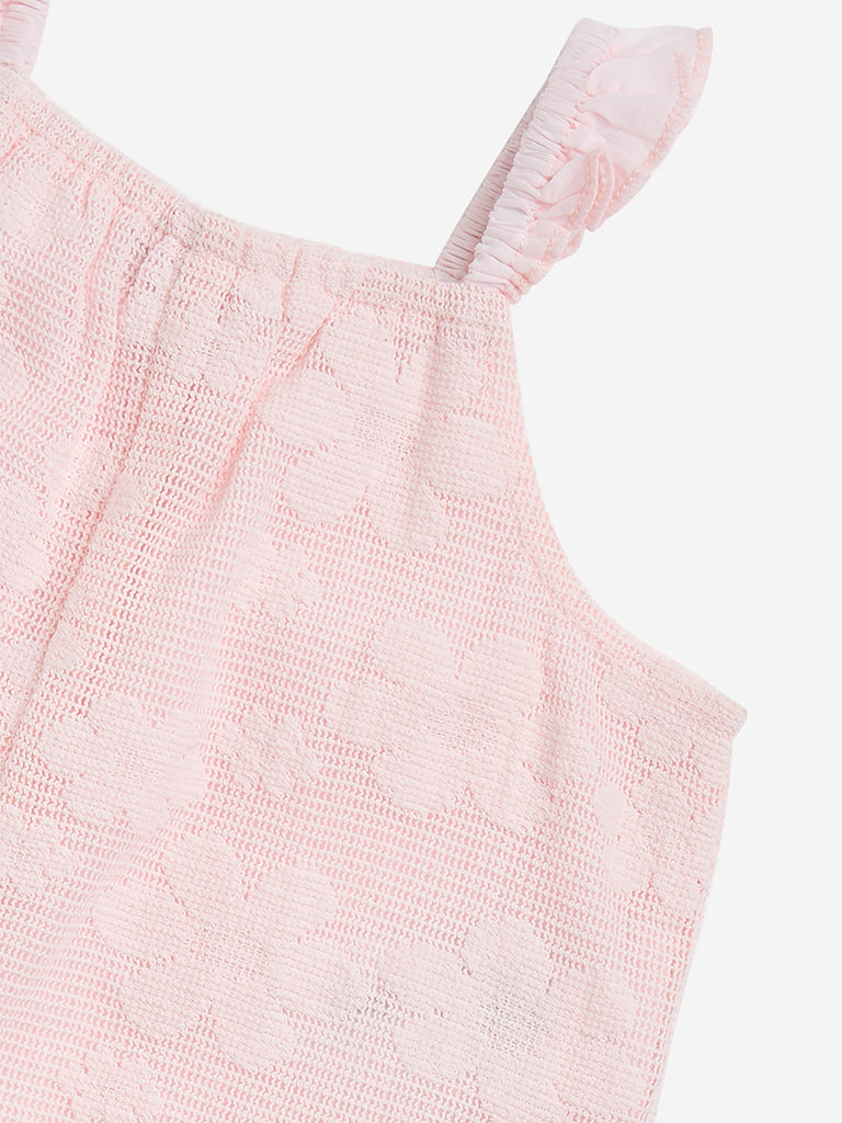 HOP Baby Pink Floral Design Cotton-Blend Dungaree