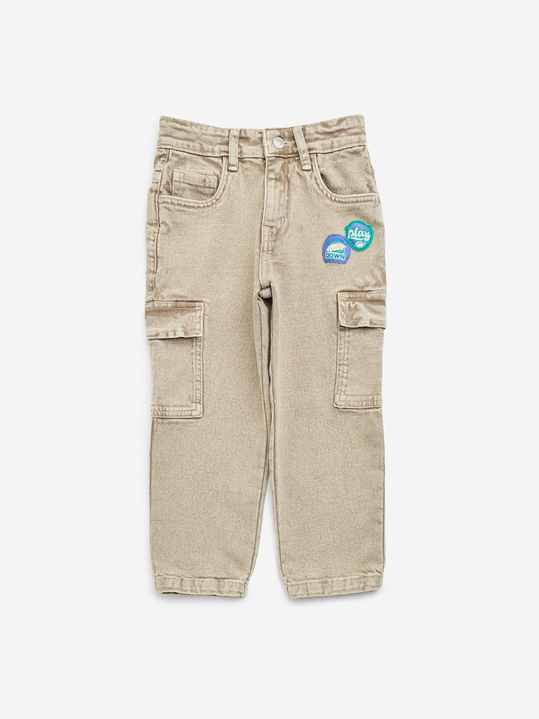 HOP Kids Taupe Cargo-Style Straight - Fit Mid - Rise Jeans