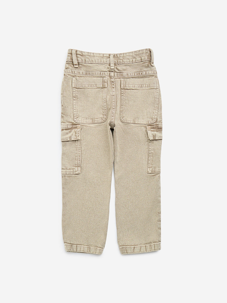 HOP Kids Taupe Cargo-Style Straight - Fit Mid - Rise Jeans