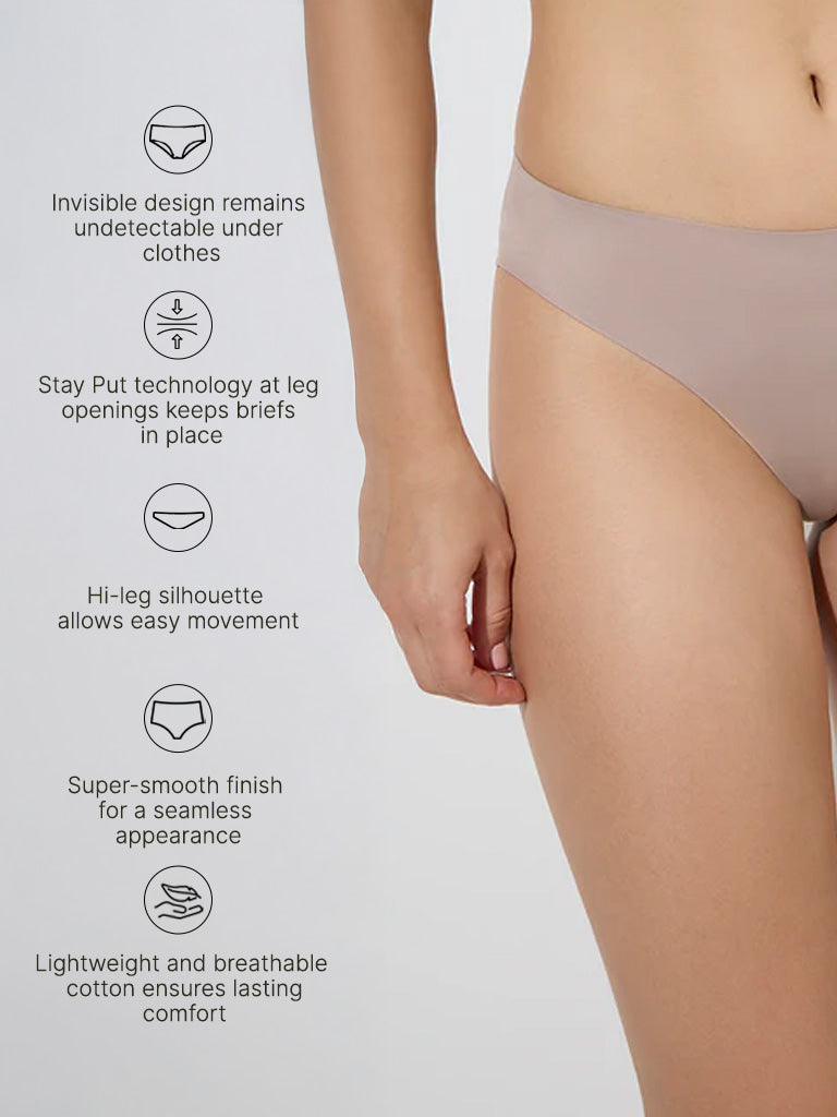 Westside Wunderlove Women's Beige Invisible Hi-Leg Cotton Briefs for Casual Wear Infographics