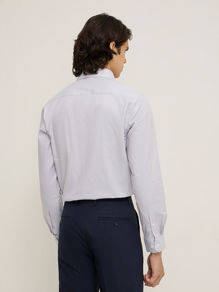 Westside WES Formals Men's Grey Houndstooth Design Slim-Fit Cotton Shirt for Work Wear Back View