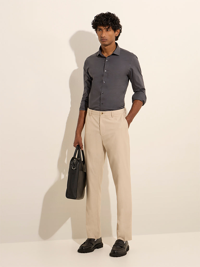 WES Formals Dark Grey Ultra-Slim Fit Cotton-Blend Shirt