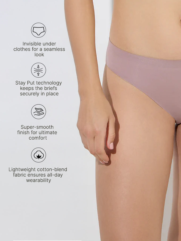Westside Wunderlove Women's Mauve Invisible Hi-Leg Cotton-Blend Briefs for Casual Wear Infographics