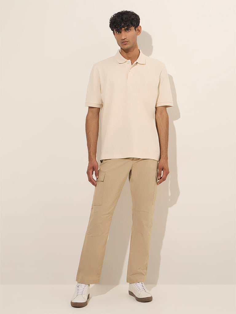 WES Casuals Off-White Relaxed-Fit Cotton-Blend Polo T-Shirt