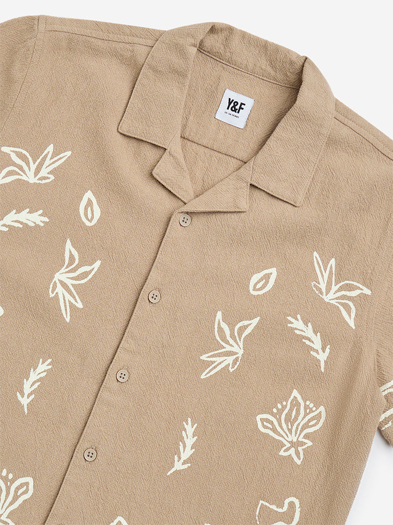 Y&F Kids Brown Floral Printed Cotton Shirt