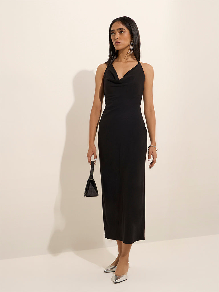 Black Floral Bodycon Midi Dress Outfit For Office Women's Floral