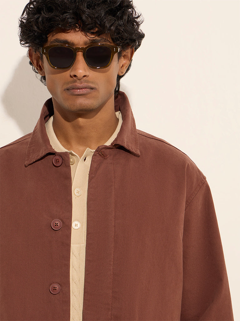 westisde Ascot Men's Brown Relaxed-Fit Cotton-Blend Jacket for Casual Wear Zoom View