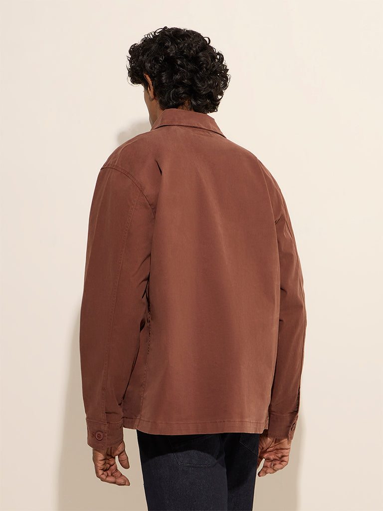 westisde Ascot Men's Brown Relaxed-Fit Cotton-Blend Jacket for Casual Wear Back View