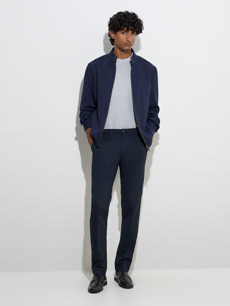 WES Formals Navy Solid Slim-Fit Jacket
