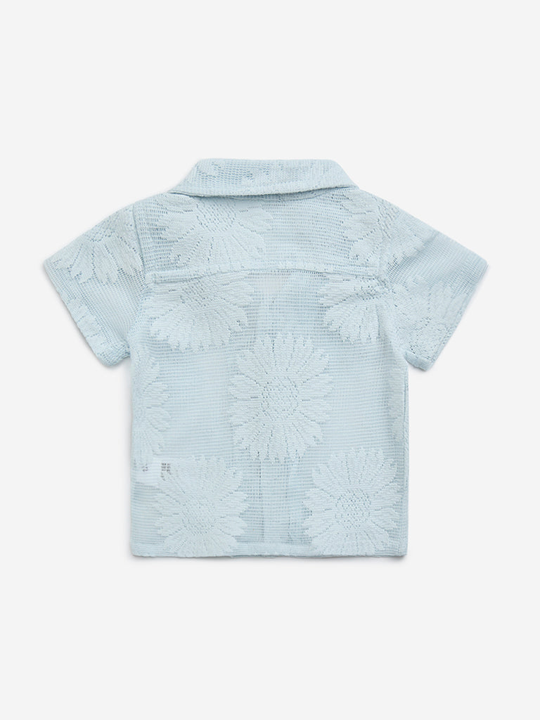 HOP Baby Blue Floral Knitted Cotton-Blend Shirt