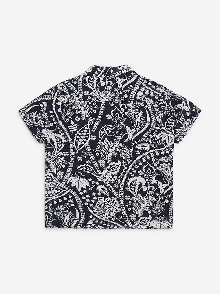 HOP Kids Black Foliage Printed Shirt