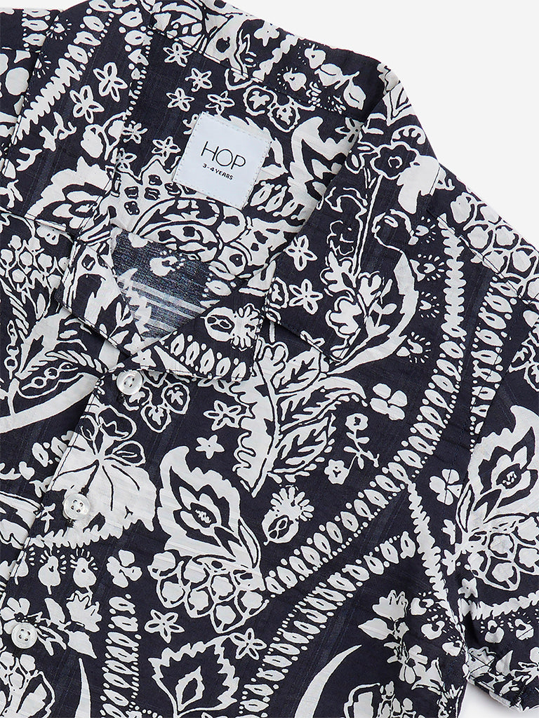 HOP Kids Black Foliage Printed Shirt