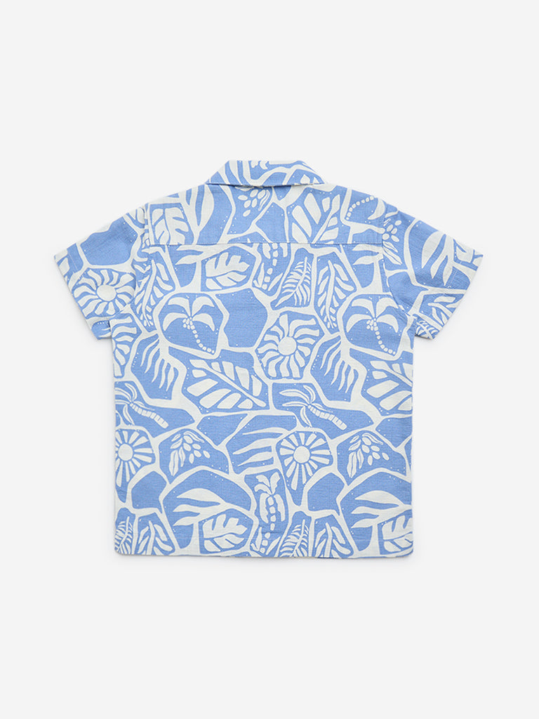 HOP Kids Blue Botanical Printed Cotton Shirt