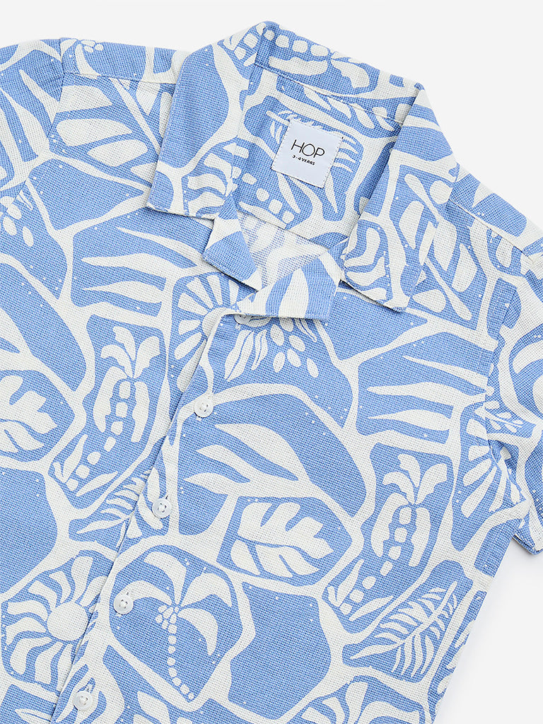 HOP Kids Blue Botanical Printed Cotton Shirt