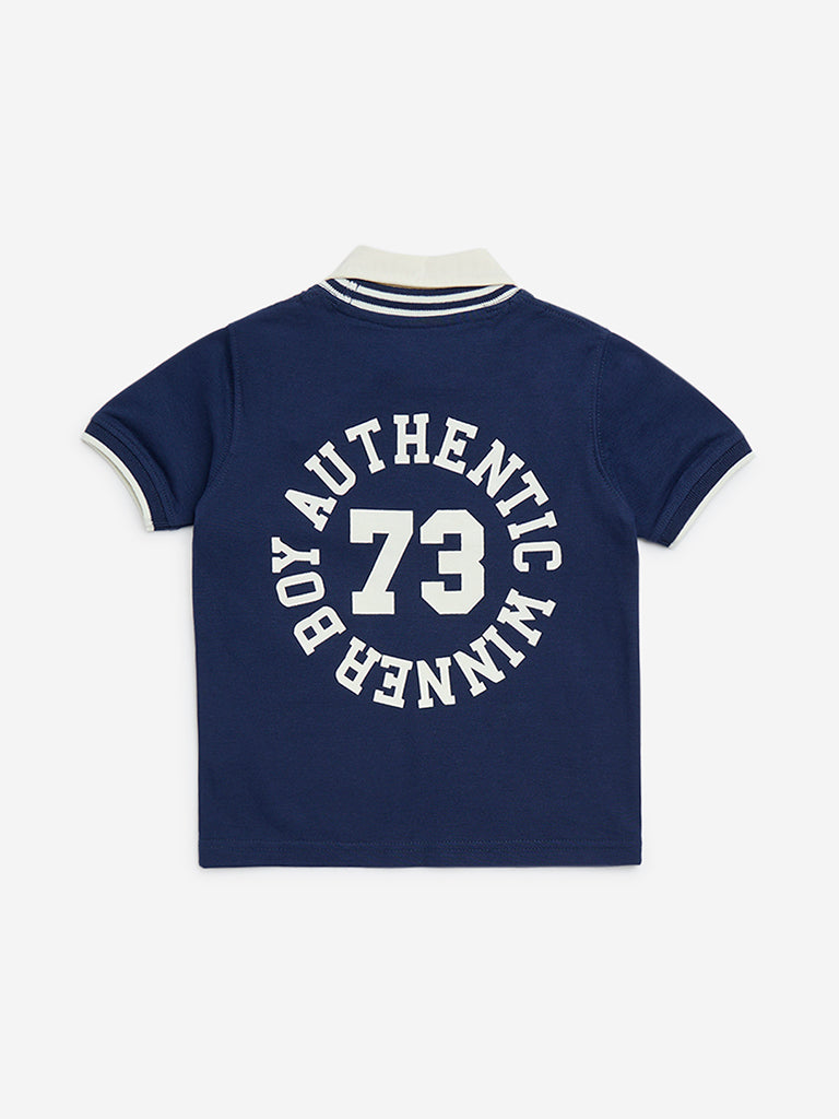HOP Kids Navy Text Printed Cotton T-Shirt