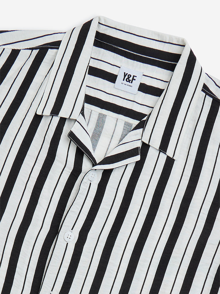 Y&F Kids Black Striped Resort-Fit Shirt