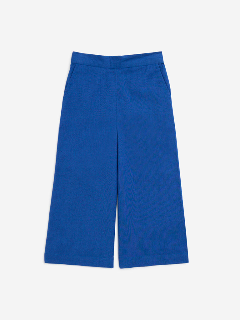 Utsa Kids Blue Solid Cotton-Blend Palazzos - (2-8yrs)