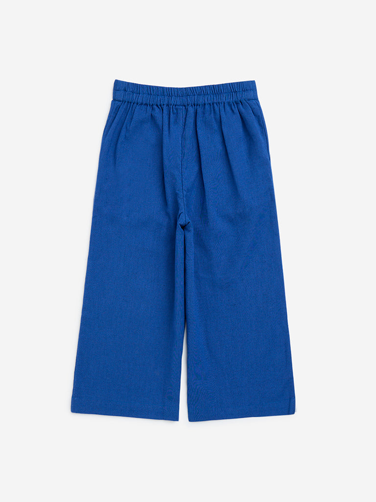 Utsa Kids Blue Solid Cotton-Blend Palazzos - (2-8yrs)