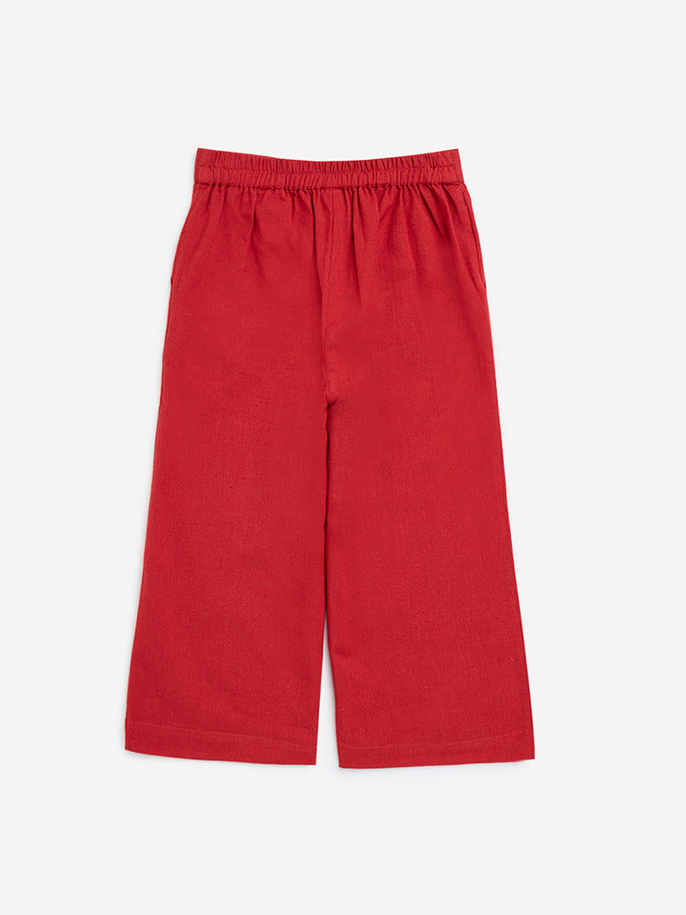 Utsa Kids Red Solid Cotton-Blend Palazzos - (2-8yrs)