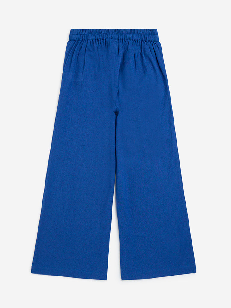 Utsa Kids Blue Solid Cotton-Blend Palazzos - (8-14yrs)
