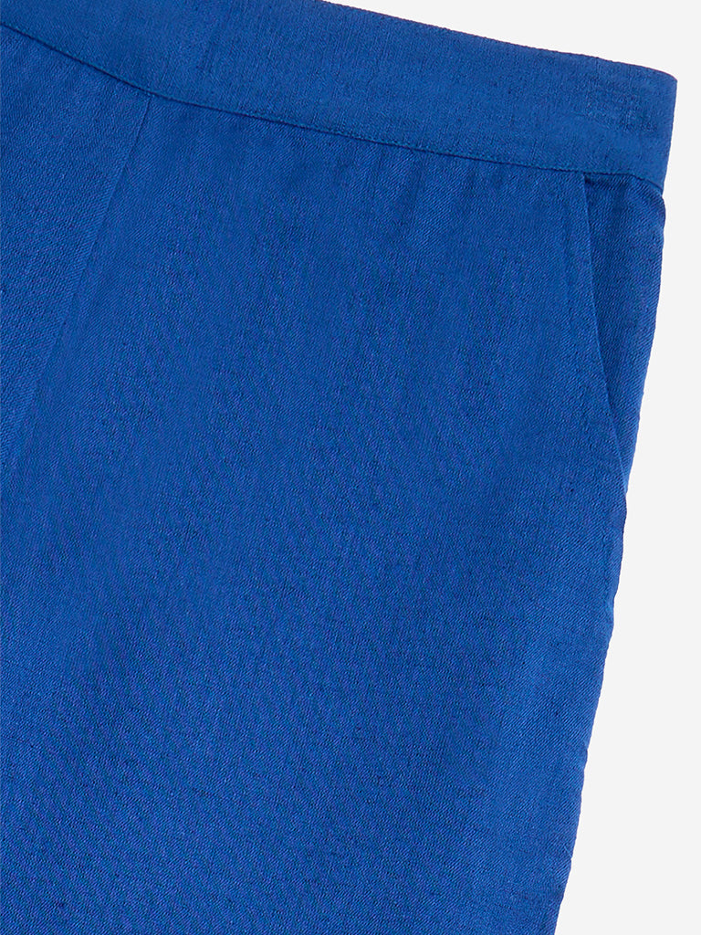 Utsa Kids Blue Solid Cotton-Blend Palazzos - (8-14yrs)