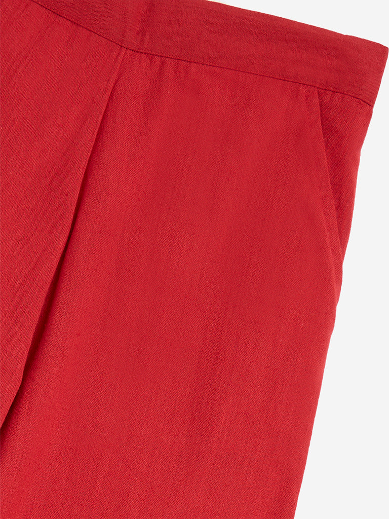 Utsa Kids Red Solid Cotton-Blend Palazzos - (8-14yrs)
