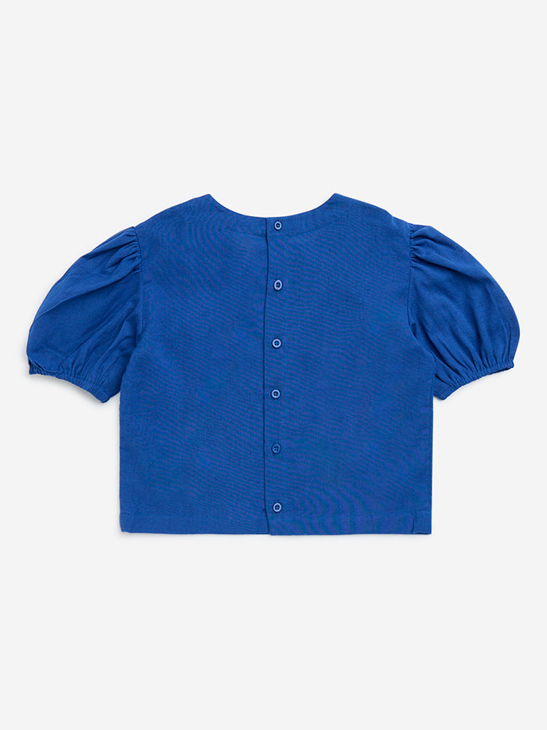 Utsa Kids Blue Fish Embroidered Cotton-Blend Top - (8-14yrs)