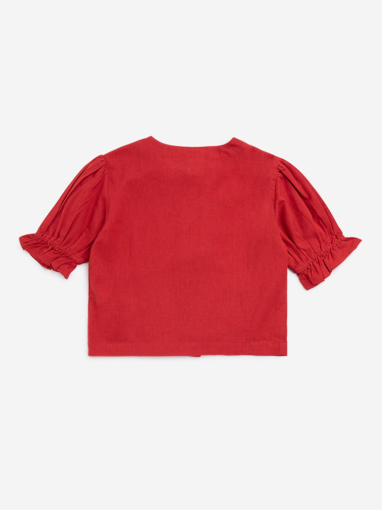 Utsa Kids Red Fish Embroidered Cotton-Blend Top - (8-14yrs)