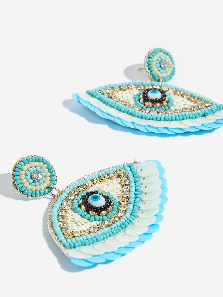 Westside Accessories Blue Beaded Evil Eye Earrings