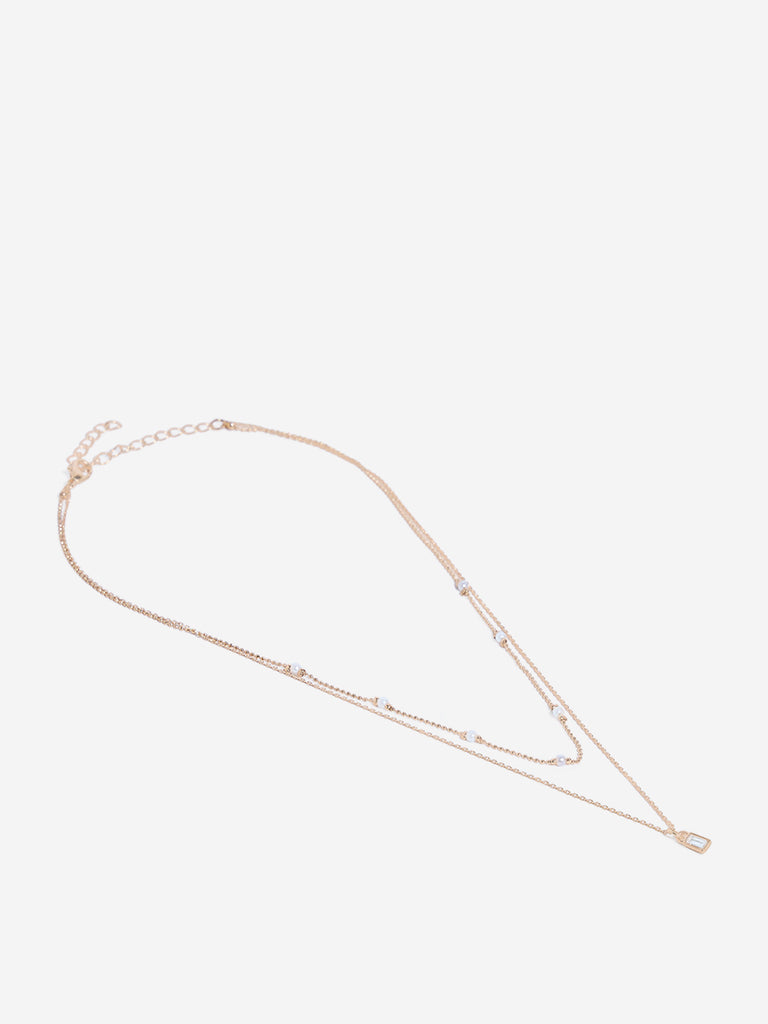 Westside Accessories Gold Pearl and Plain Chain Necklace - Pack of 2