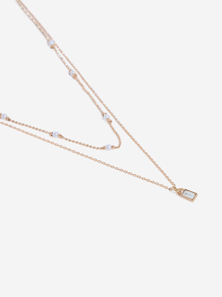 Westside Accessories Gold Pearl and Plain Chain Necklace - Pack of 2