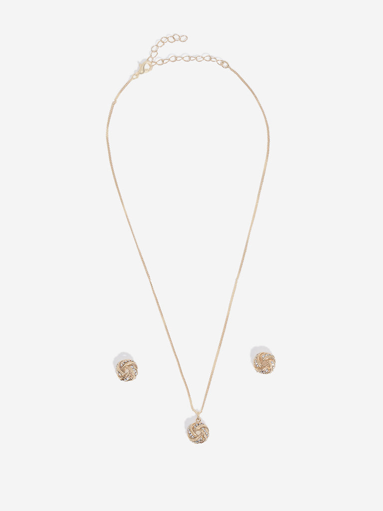 Westside Accessories Gold Embellished Knot Earring and Necklace Set