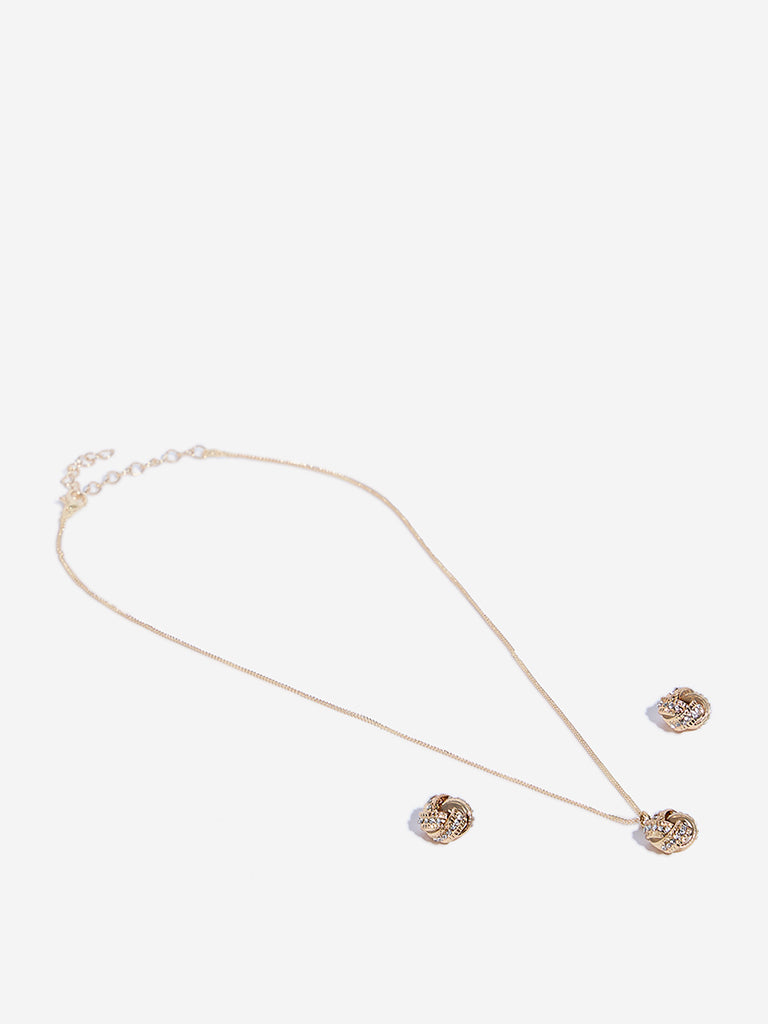 Westside Accessories Gold Embellished Knot Earring and Necklace Set