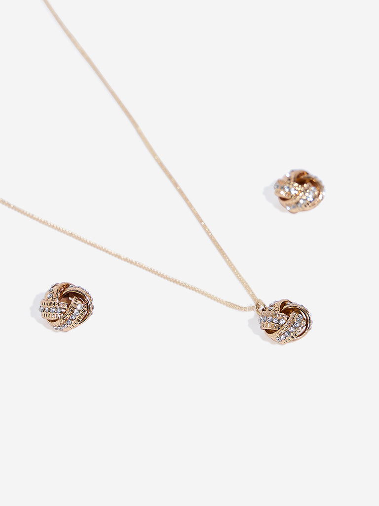 Westside Accessories Gold Embellished Knot Earring and Necklace Set