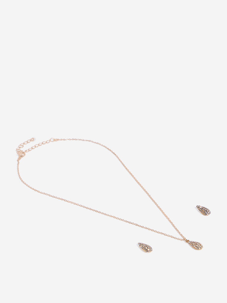 Westside Accessories Gold Embellished Drop Earrings and Necklace Set
