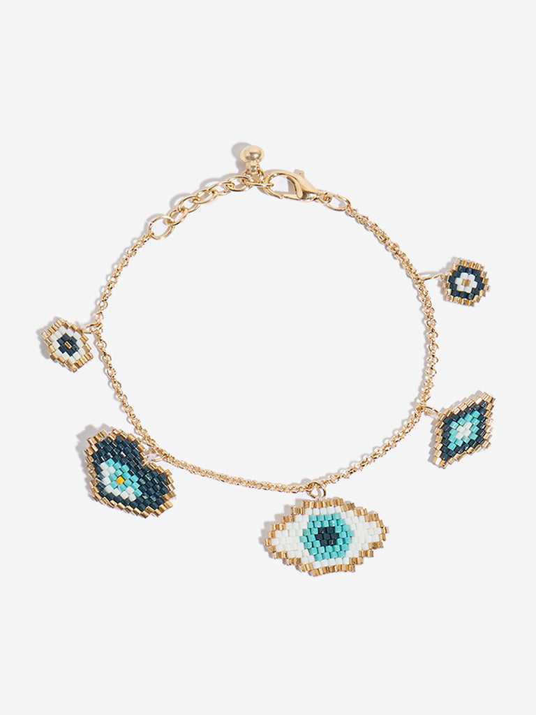 Westside Accessories Blue & White Multi Charm Beaded Bracelet