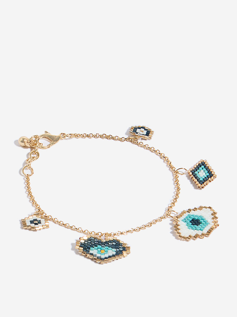 Westside Accessories Blue & White Multi Charm Beaded Bracelet