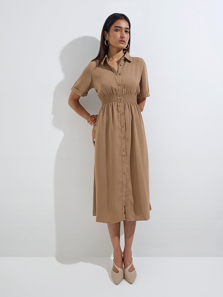Wardrobe Brown Solid Shirt Dress