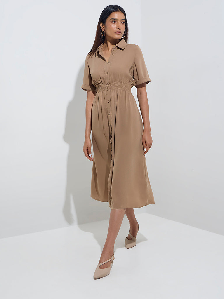 Wardrobe Brown Solid Shirt Dress