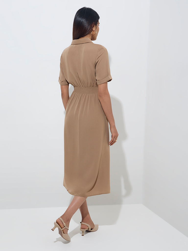 Wardrobe Brown Solid Shirt Dress